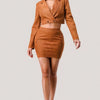 Diagonal Bralette With Cropped Blazer Jacket & Mini Skirt 3pcs Sets - Lustreve