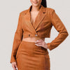 Diagonal Bralette With Cropped Blazer Jacket & Mini Skirt 3pcs Sets - Lustreve