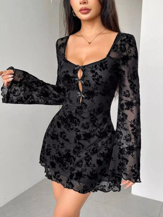 Dirty Elizabet Lace Flare Sleeve Mini Dress - Lustreve