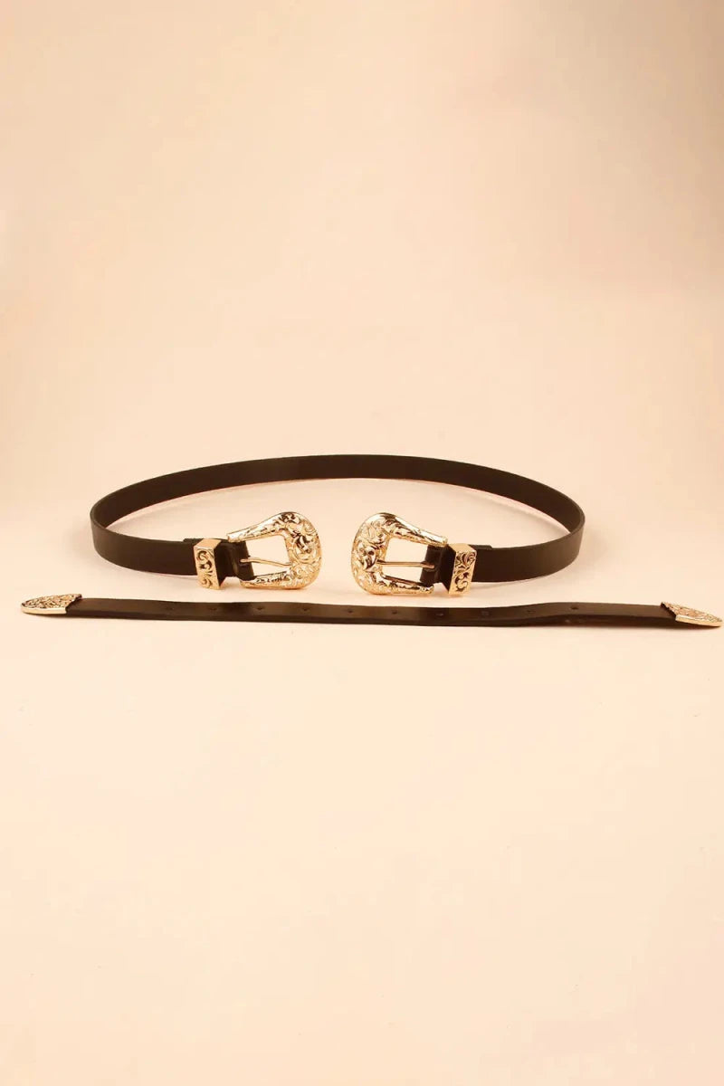 Double Buckle PU Leather Belt - Lustreve