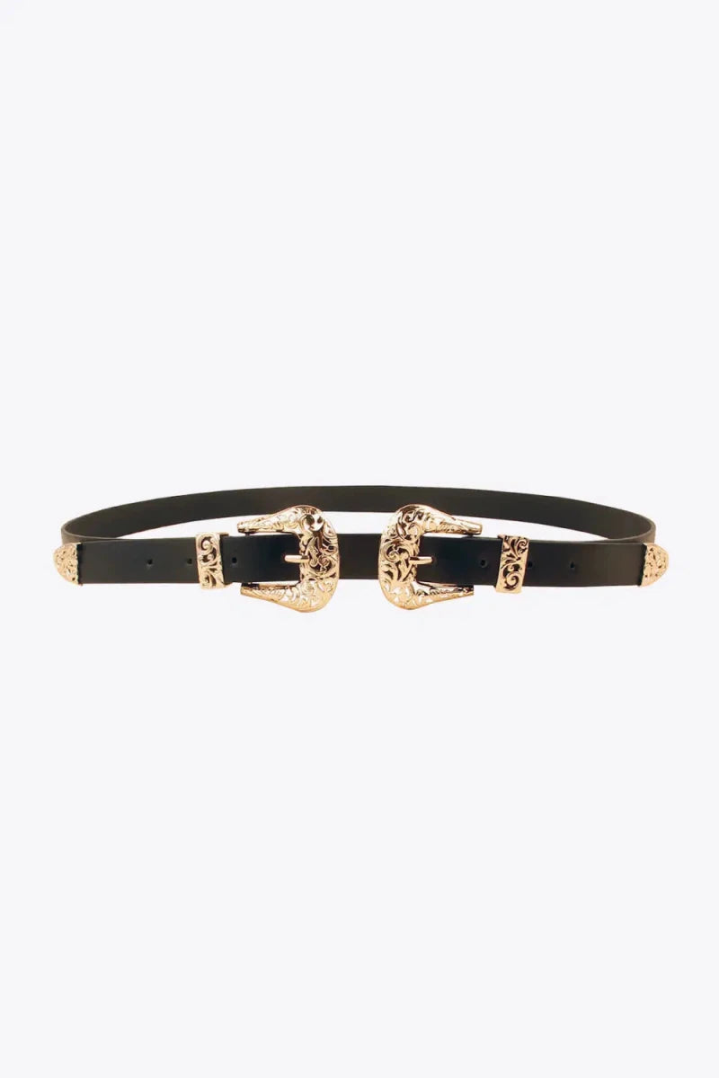 Double Buckle PU Leather Belt - Lustreve