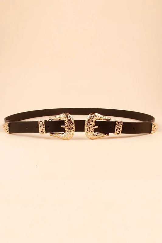 Double Buckle PU Leather Belt - Lustreve