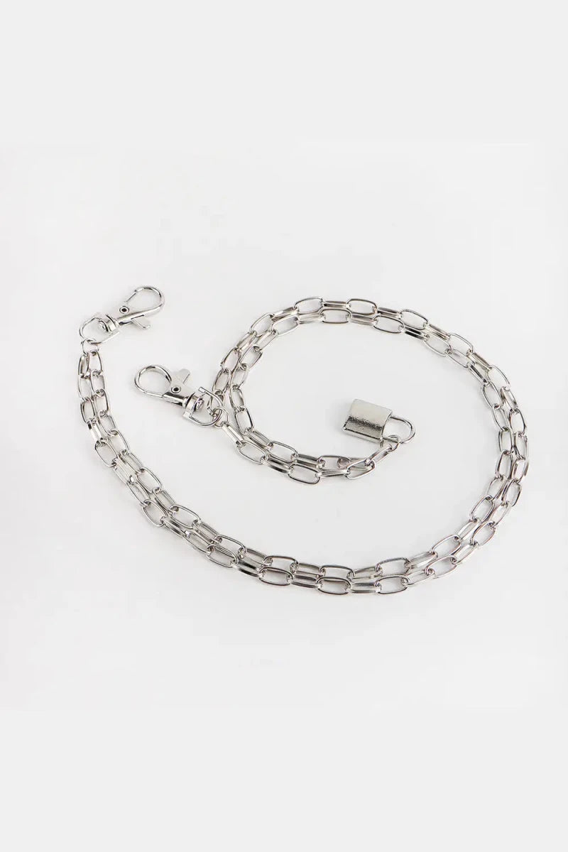 Double Layered Iron Chain Belt with Lock Charm - Lustreve