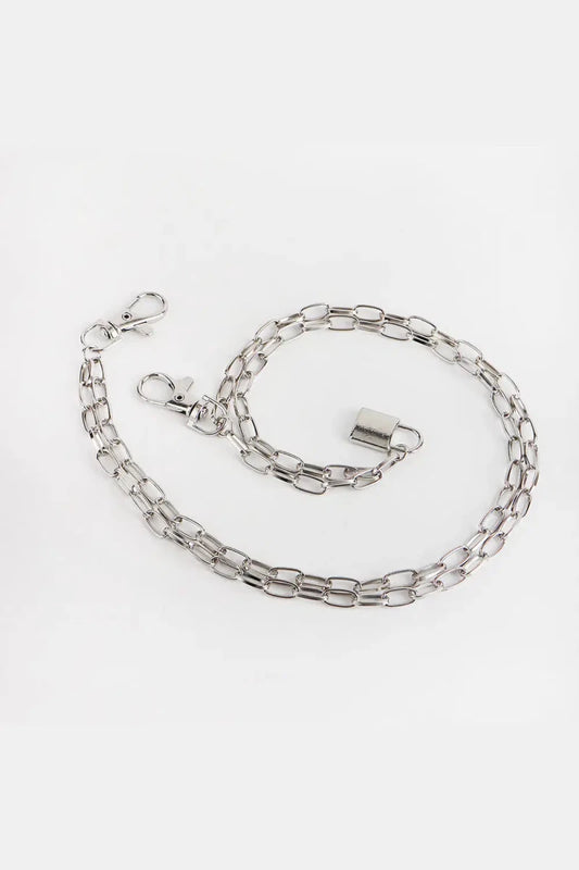 Double Layered Iron Chain Belt with Lock Charm - Lustreve