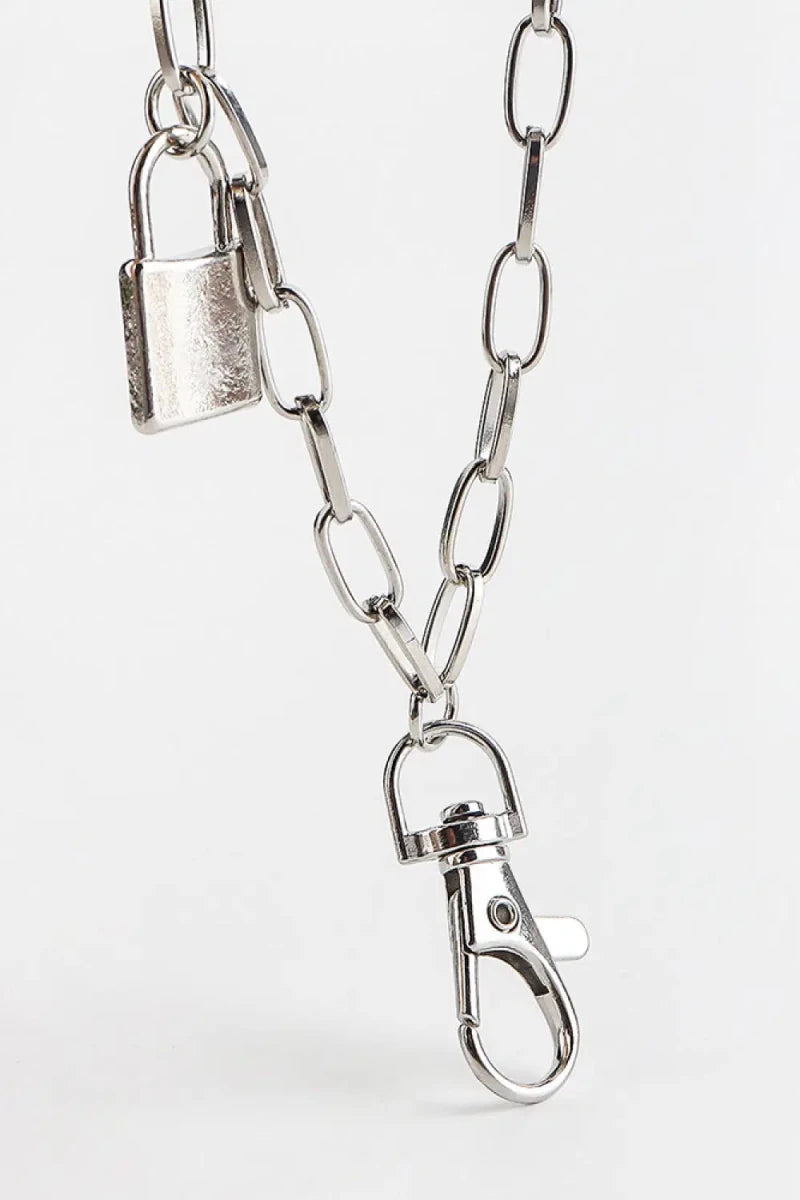 Double Layered Iron Chain Belt with Lock Charm - Lustreve
