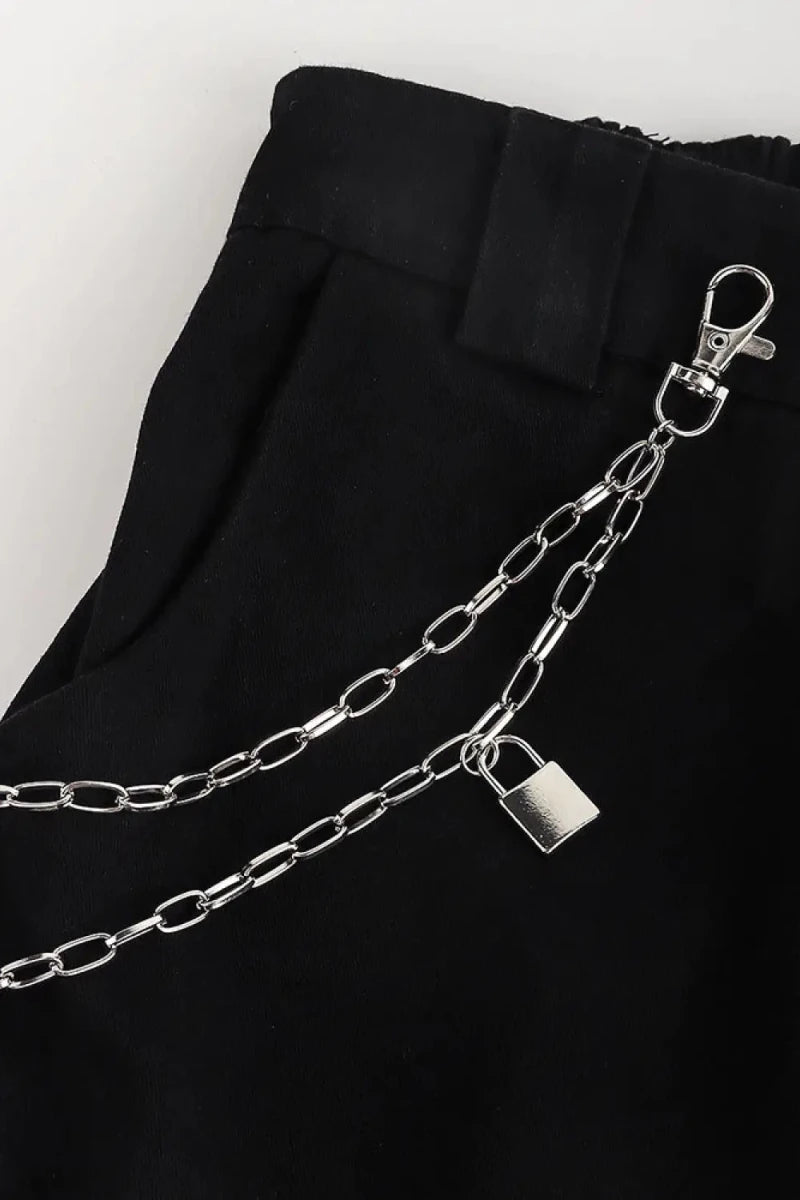 Double Layered Iron Chain Belt with Lock Charm - Lustreve