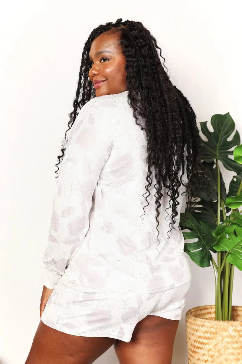Double Take Floral Long Sleeve Top and Shorts Loungewear Set - Lustreve