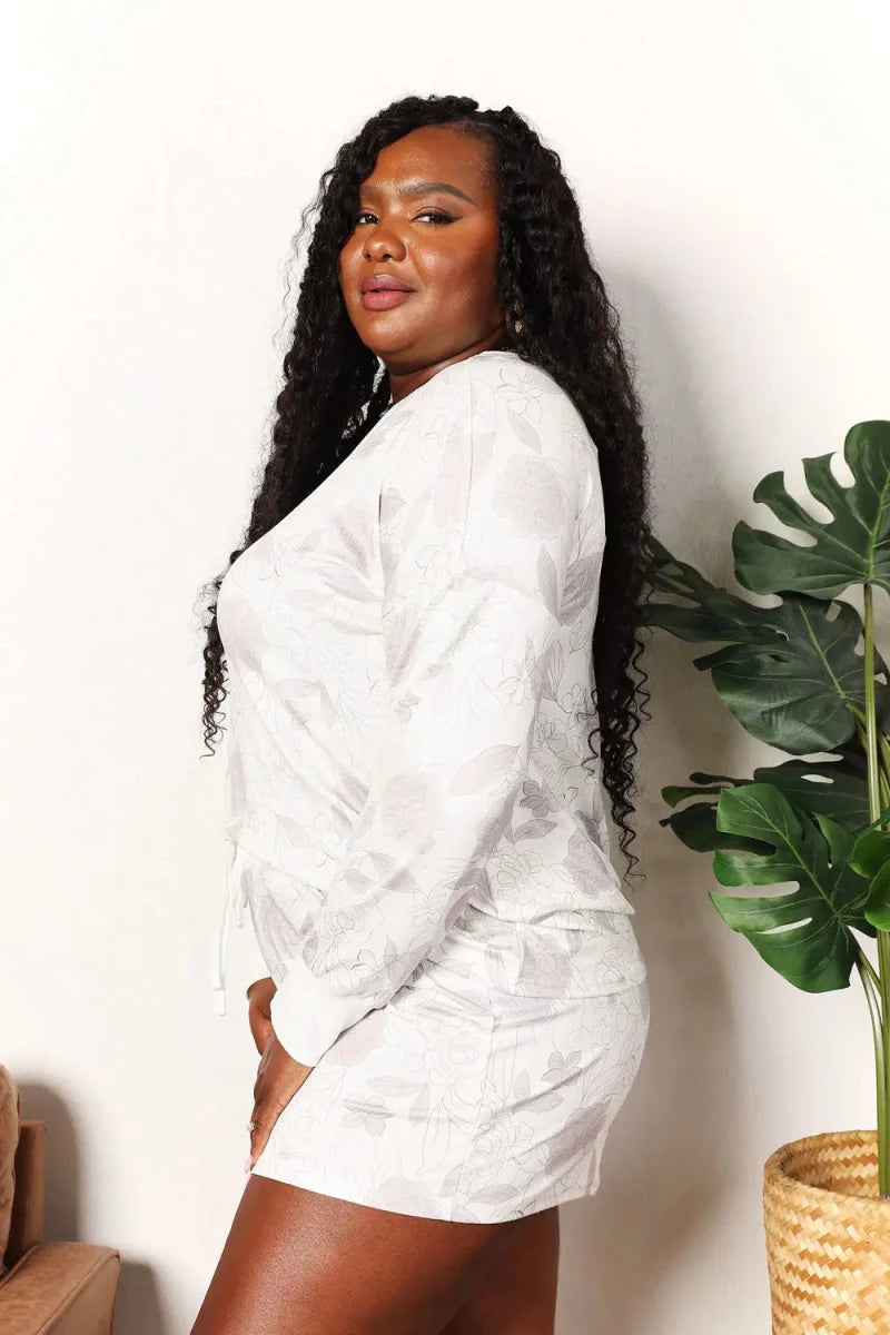 Double Take Floral Long Sleeve Top and Shorts Loungewear Set - Lustreve