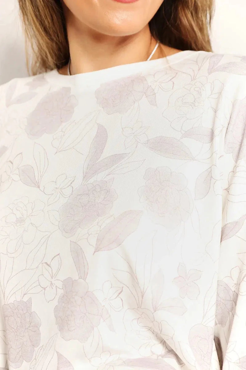 Double Take Floral Long Sleeve Top and Shorts Loungewear Set - Lustreve