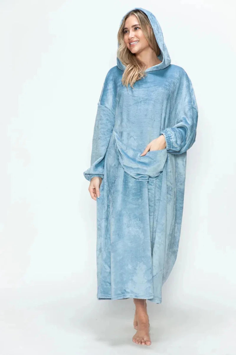 Double Take Full Size Pocketed Hooded Midi Lounge Dress - Lustreve