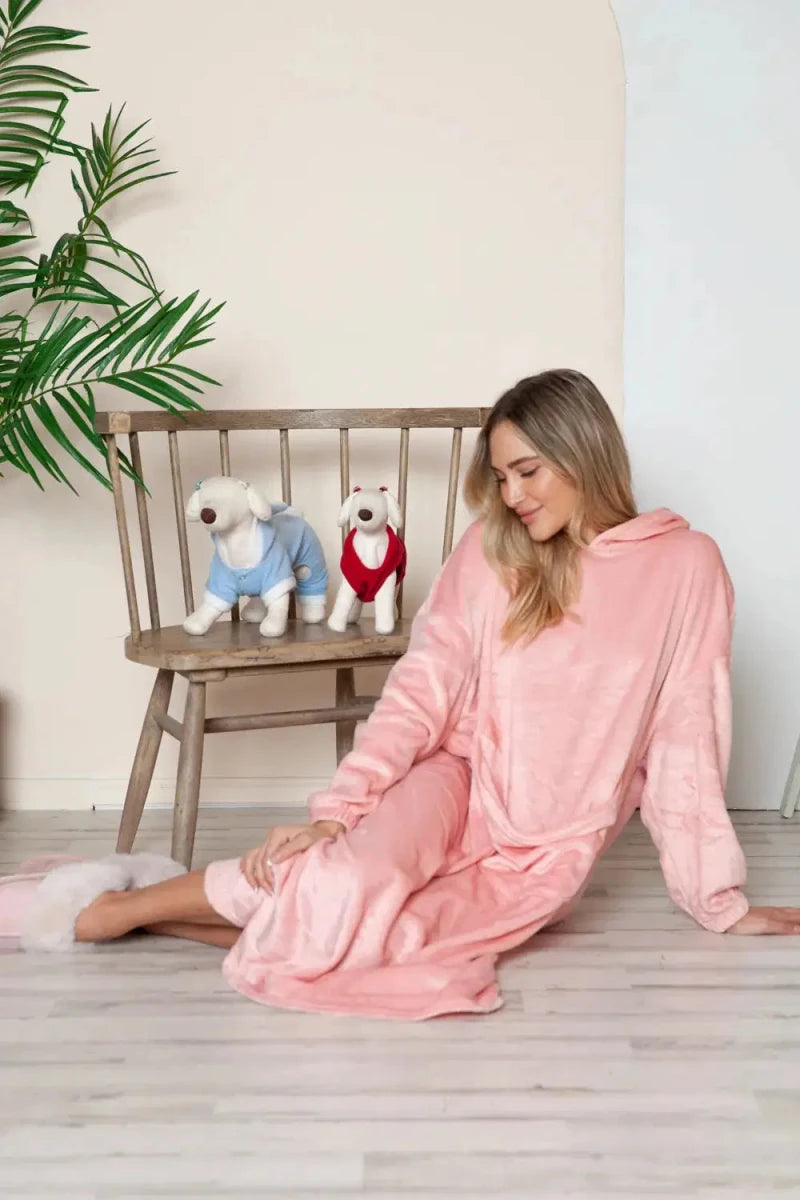 Double Take Full Size Pocketed Hooded Midi Lounge Dress - Lustreve
