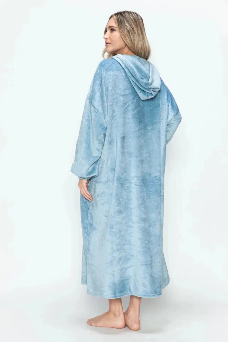 Double Take Full Size Pocketed Hooded Midi Lounge Dress - Lustreve