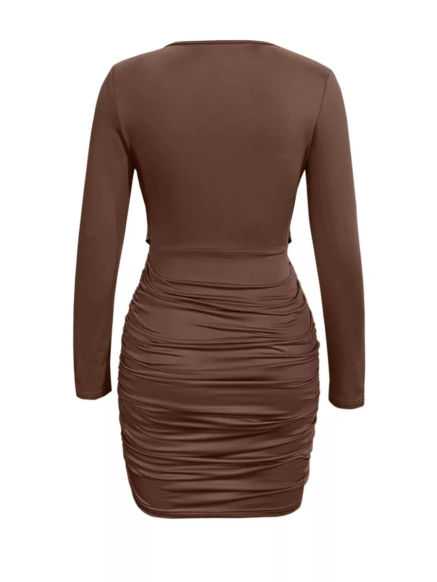 Draped in Elegance V - Neck Bodycon Mini Dress - Lustreve