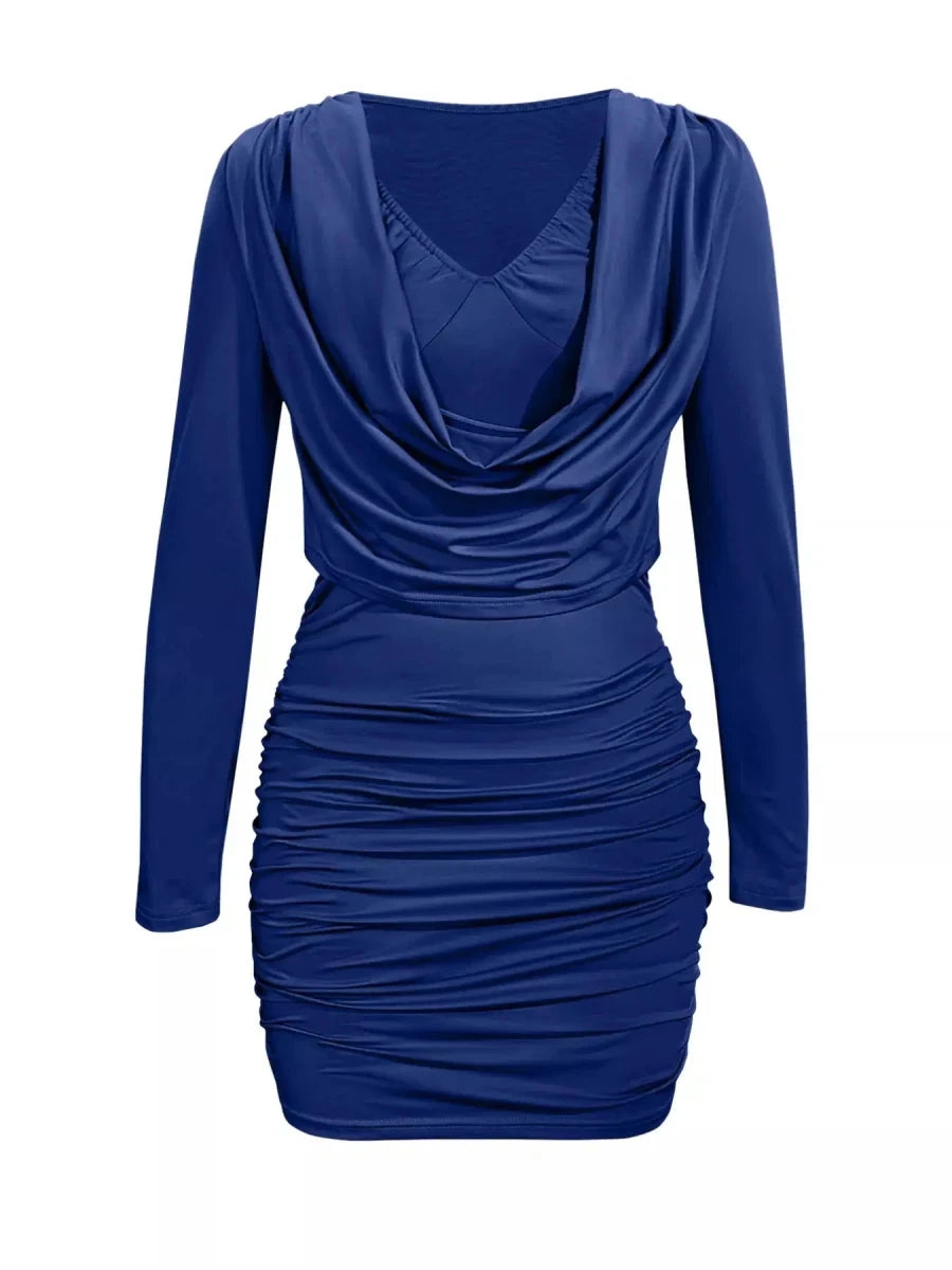 Draped in Elegance V - Neck Bodycon Mini Dress - Lustreve