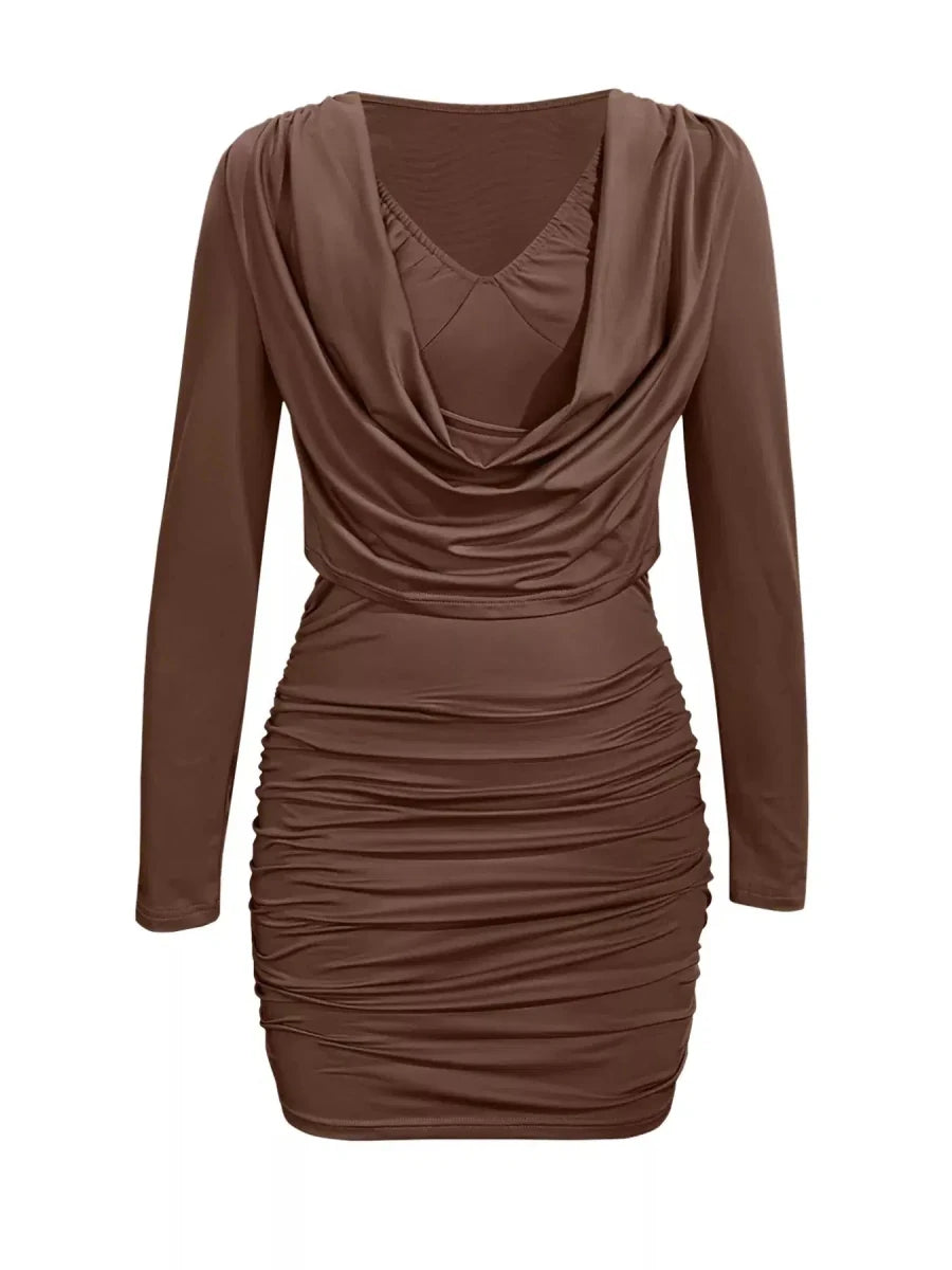Draped in Elegance V - Neck Bodycon Mini Dress - Lustreve