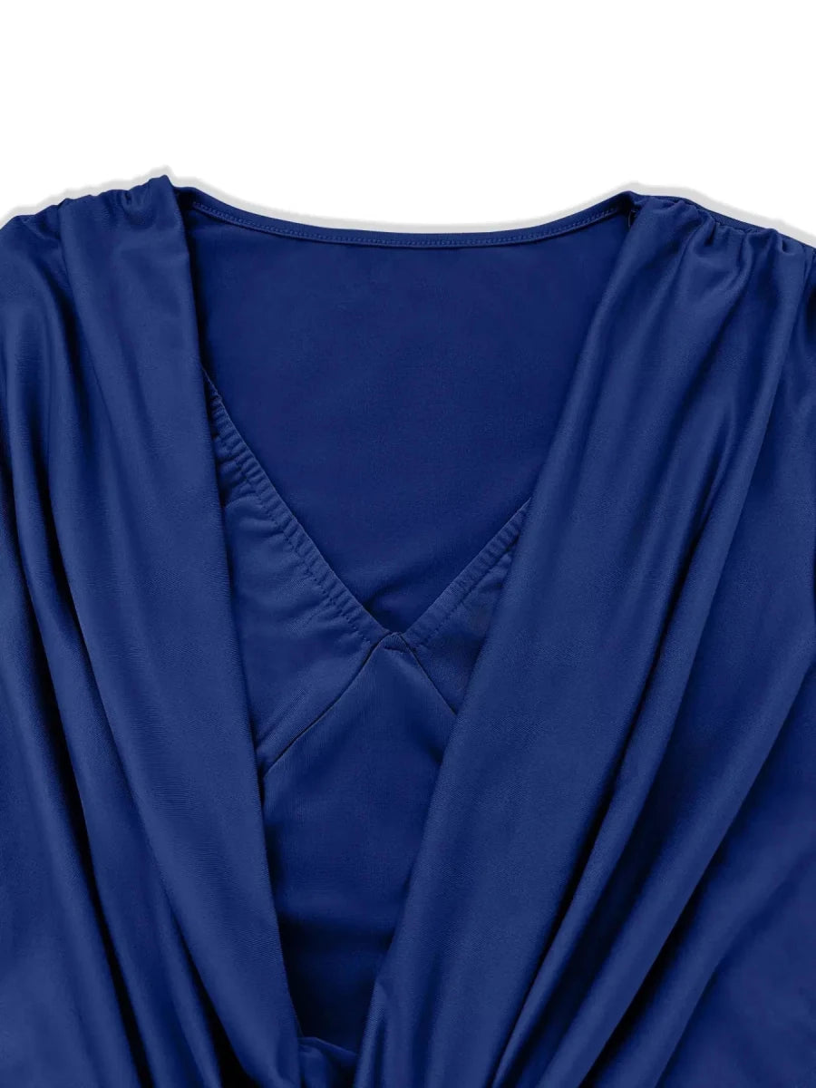 Draped in Elegance V - Neck Bodycon Mini Dress - Lustreve