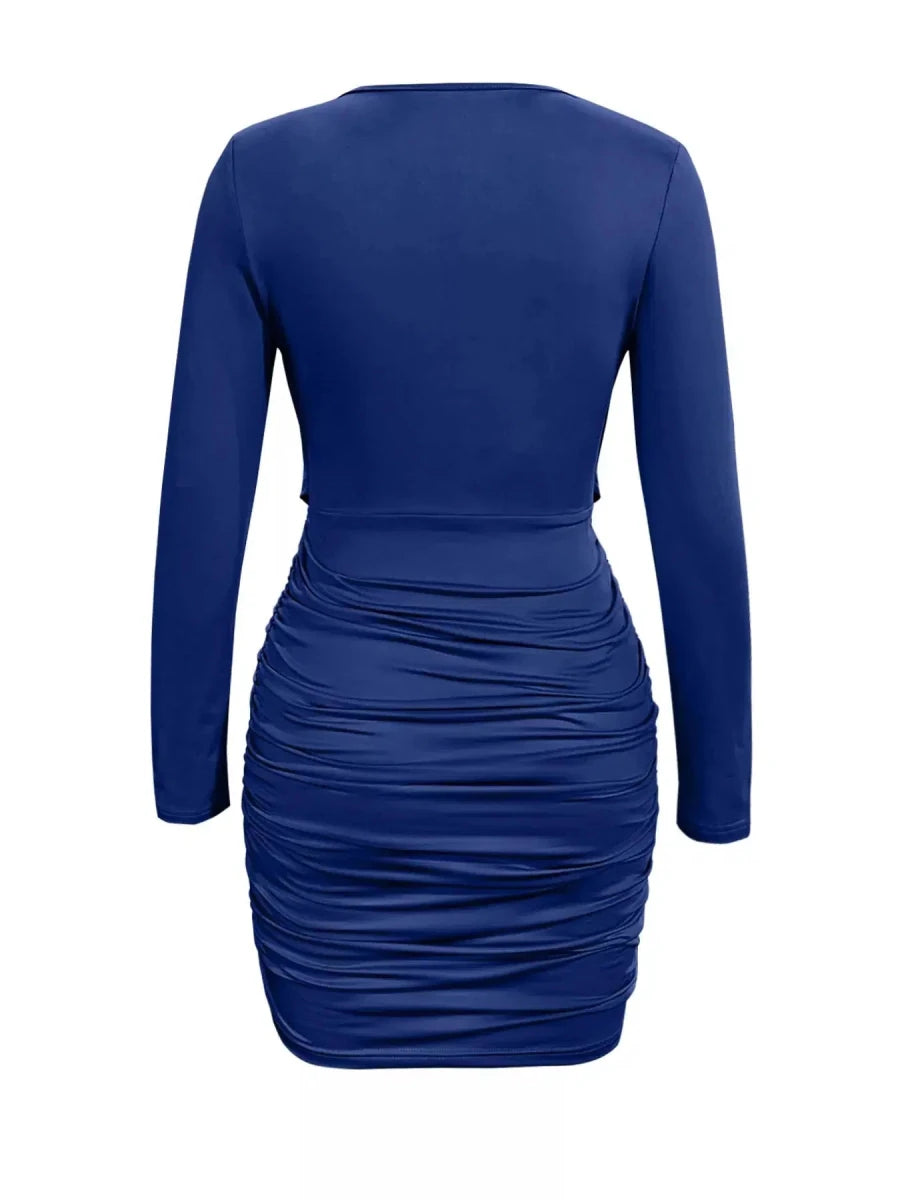 Draped in Elegance V - Neck Bodycon Mini Dress - Lustreve
