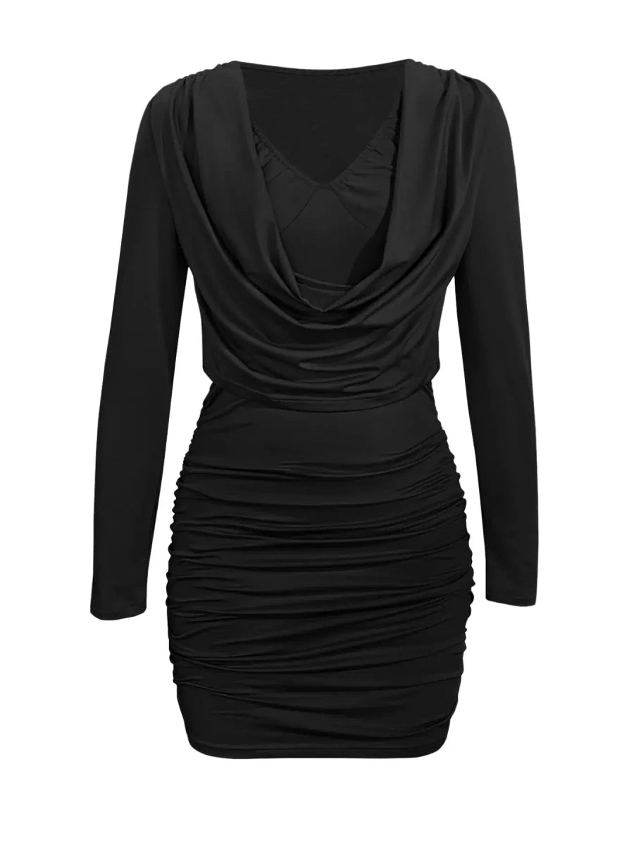 Draped in Elegance V - Neck Bodycon Mini Dress - Lustreve
