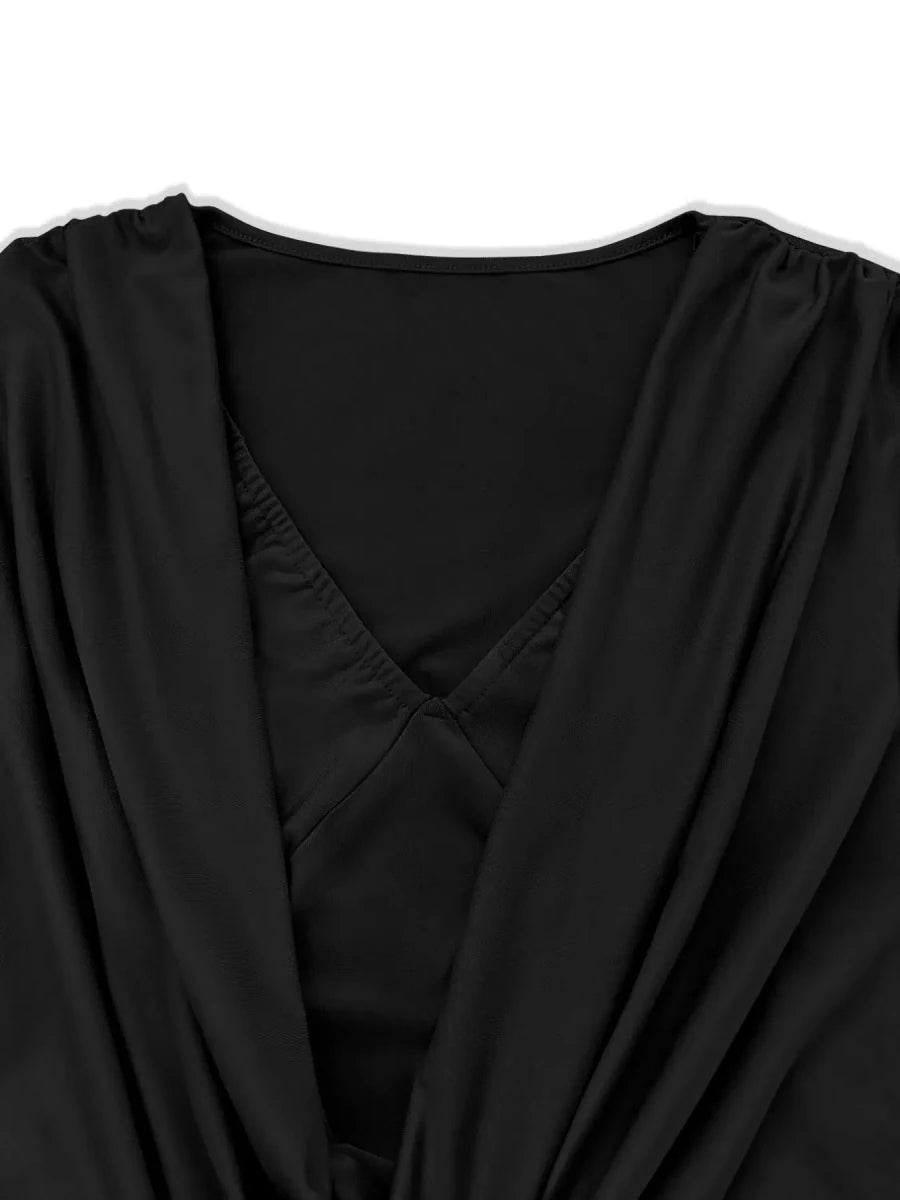 Draped in Elegance V - Neck Bodycon Mini Dress - Lustreve