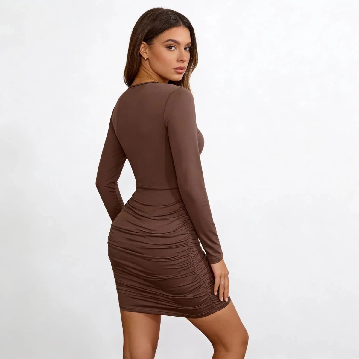 Draped in Elegance V - Neck Bodycon Mini Dress - Lustreve