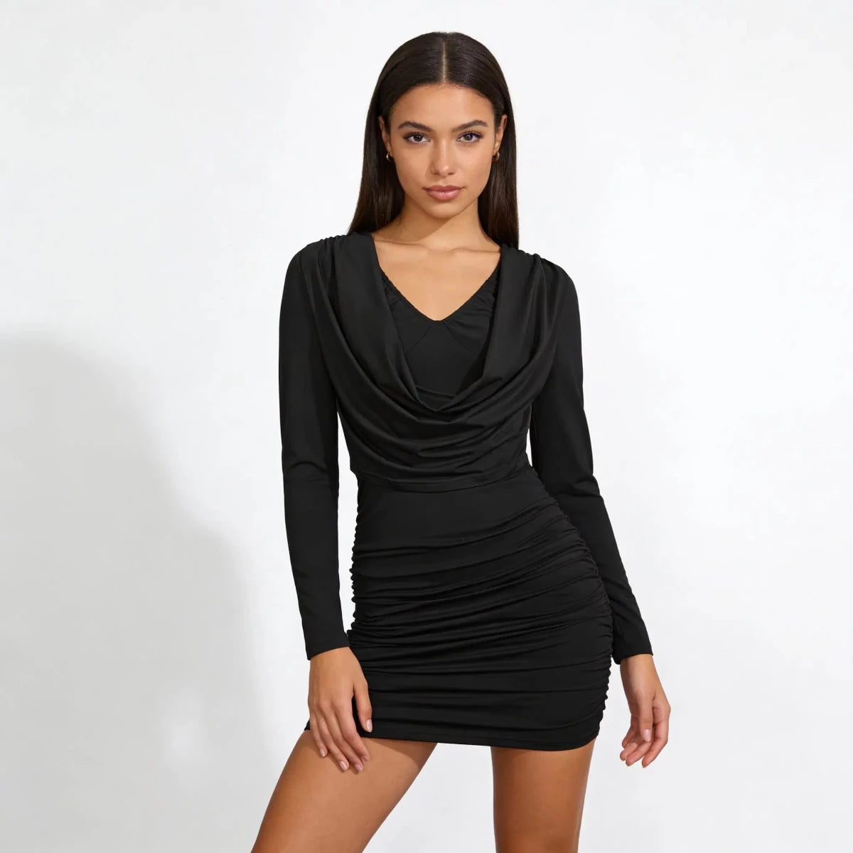 Draped in Elegance V - Neck Bodycon Mini Dress - Lustreve