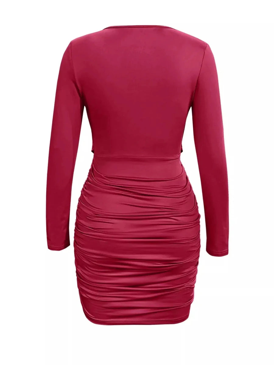 Draped in Elegance V - Neck Bodycon Mini Dress - Lustreve