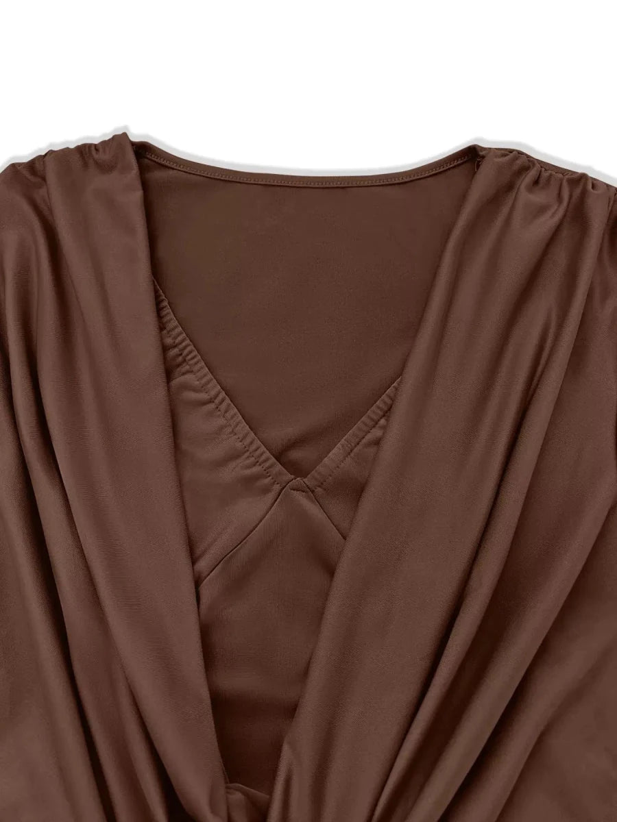 Draped in Elegance V - Neck Bodycon Mini Dress - Lustreve