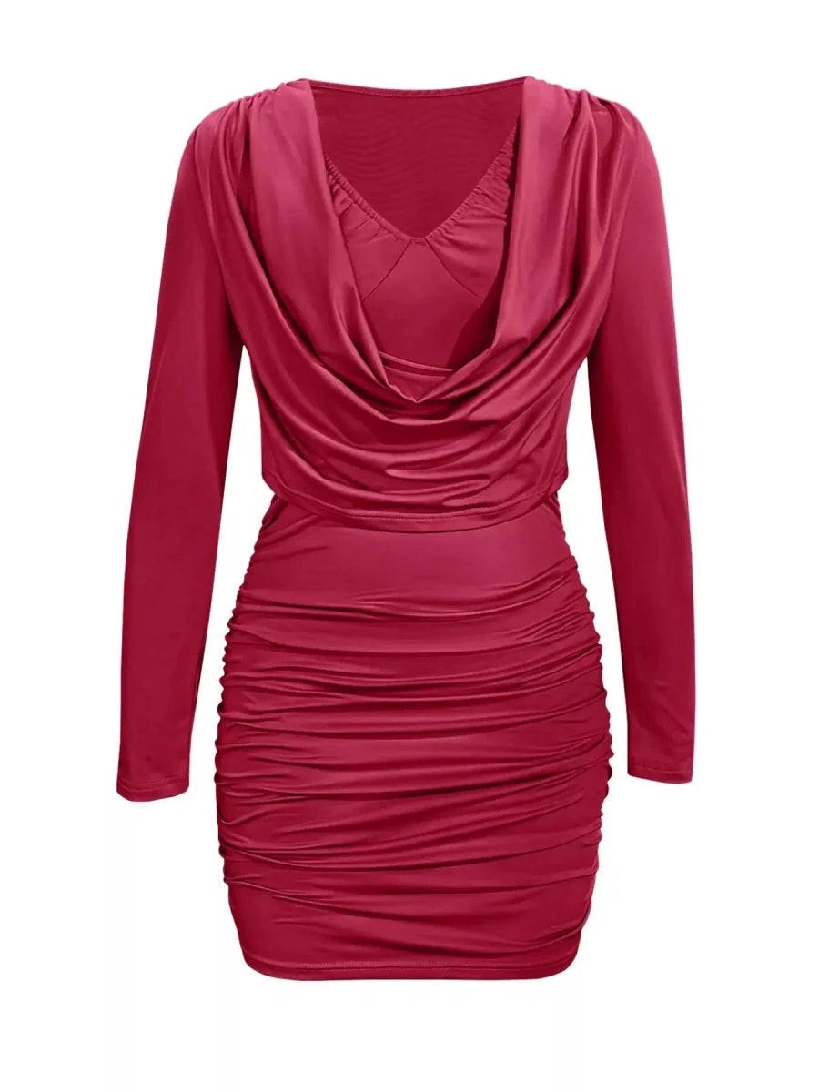 Draped in Elegance V - Neck Bodycon Mini Dress - Lustreve