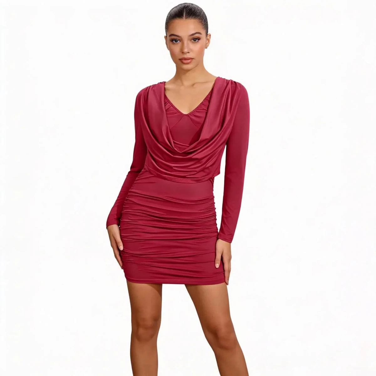 Draped in Elegance V - Neck Bodycon Mini Dress - Lustreve