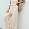 Button Up Vest and Wide Leg Pants Set