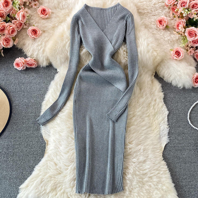 Robe trapèze rétro en tricot à col en V profond