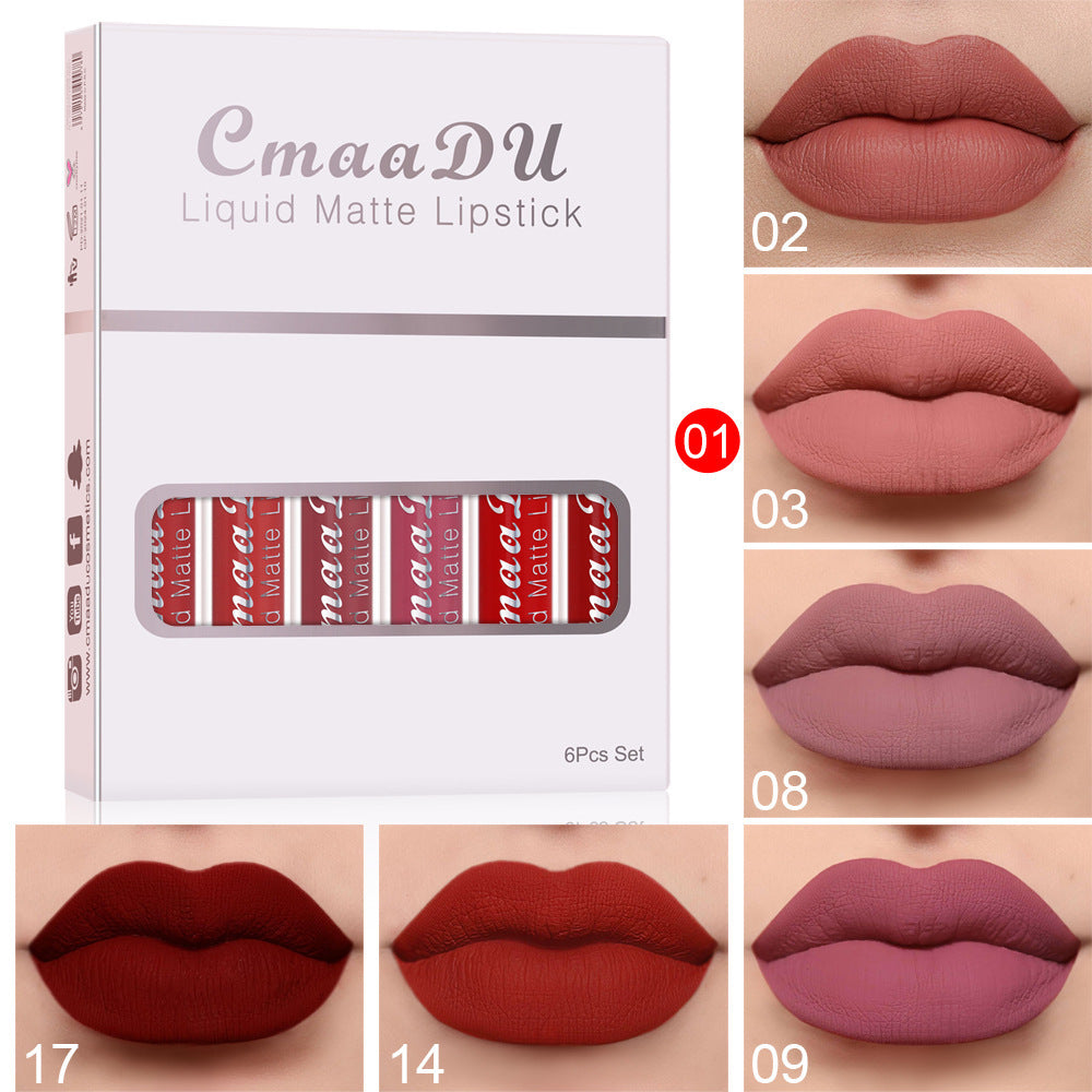 6 Boxes of Matte Non-Stick Waterproof Lipstick - Long-Lasting Lip Gloss Set