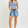 RISEN Elastic Band Slouchy Denim Shorts with Star Patched Details