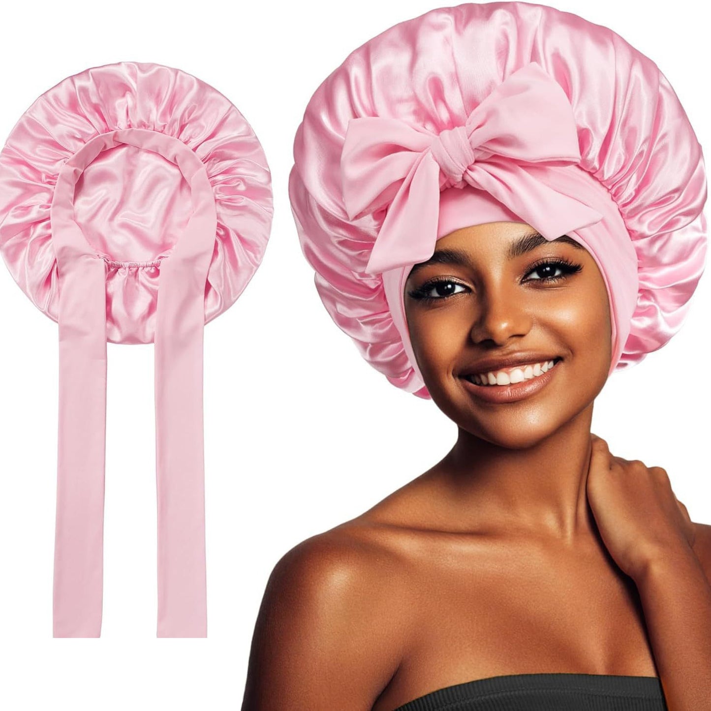 Luxury Silk Satin Bonnet for Women – Night Sleep Cap with Tie Band for Curly Hair