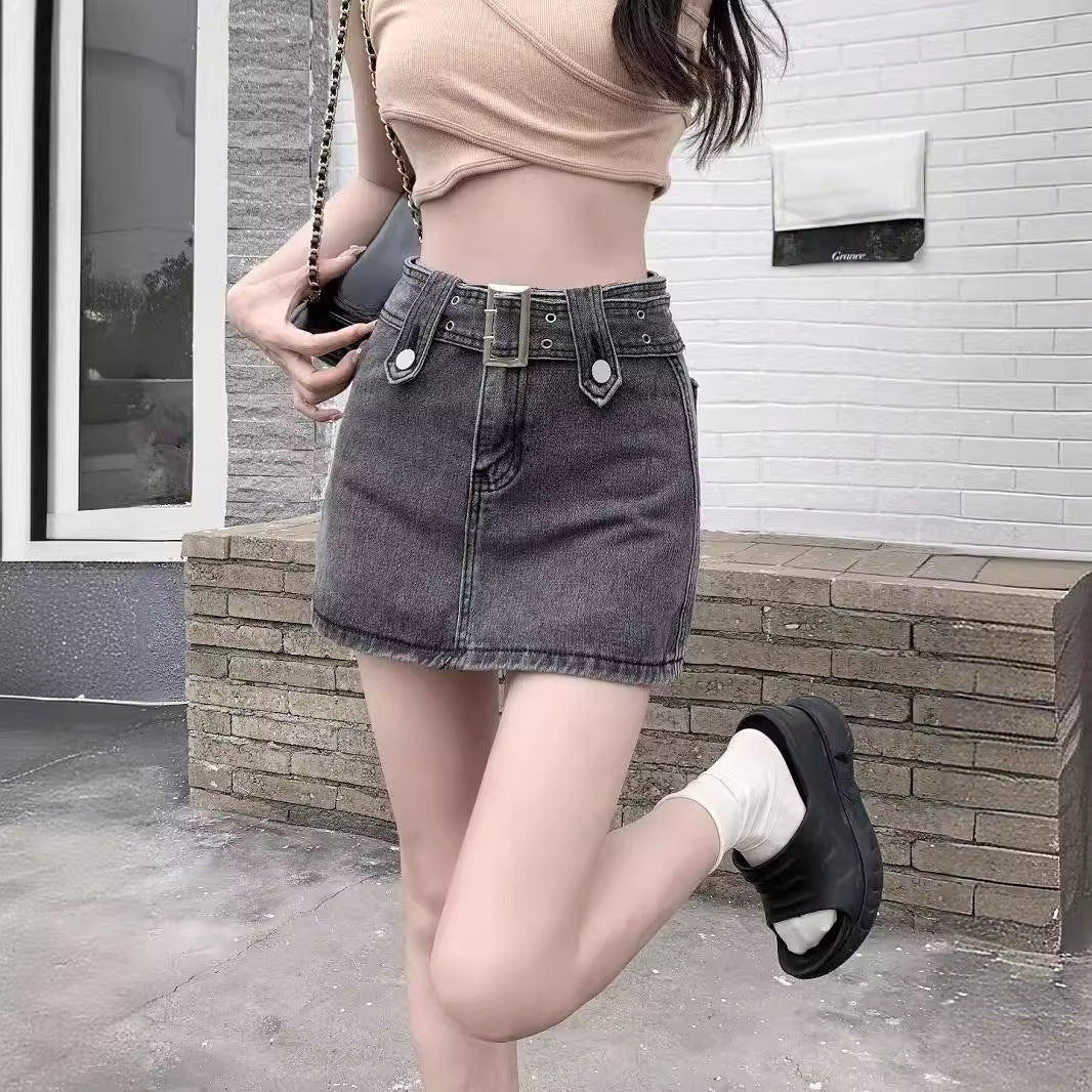 Vintage Buckle Waist Denim Mini Skirt