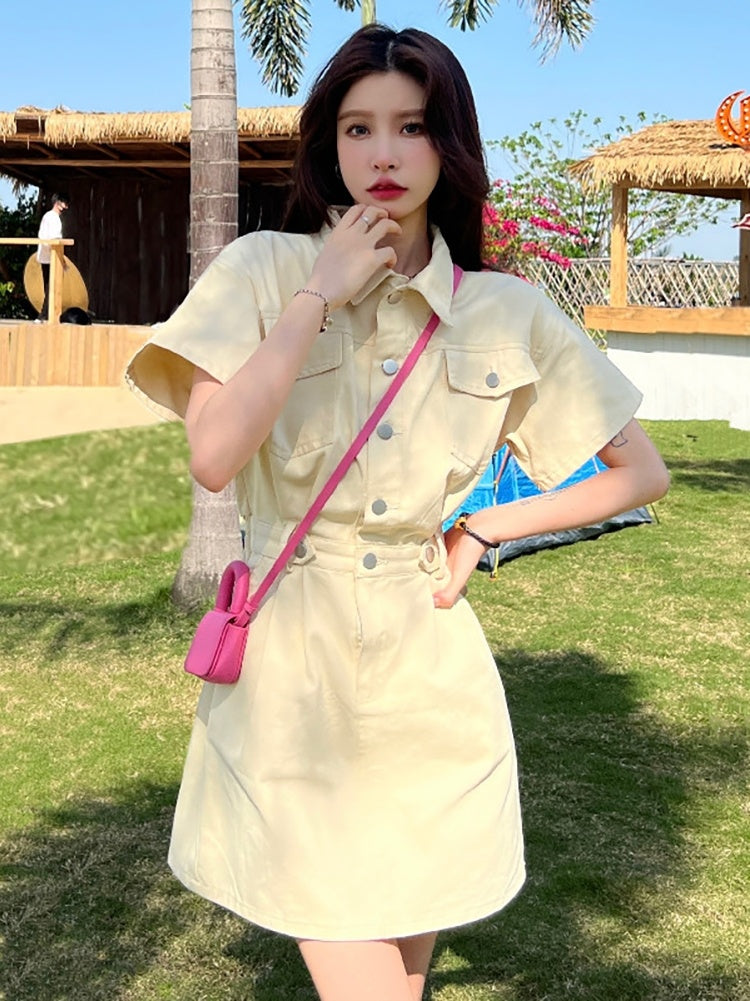 Vintage Charm High-Waisted Denim Dress