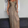 Metallic Pleated Corset Maxi Dress