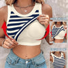 Slim Striped Sleeveless Vest with Bralette - Fashion Round Neck Tank Top for Women