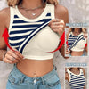 Slim Striped Sleeveless Vest with Bralette - Fashion Round Neck Tank Top for Women