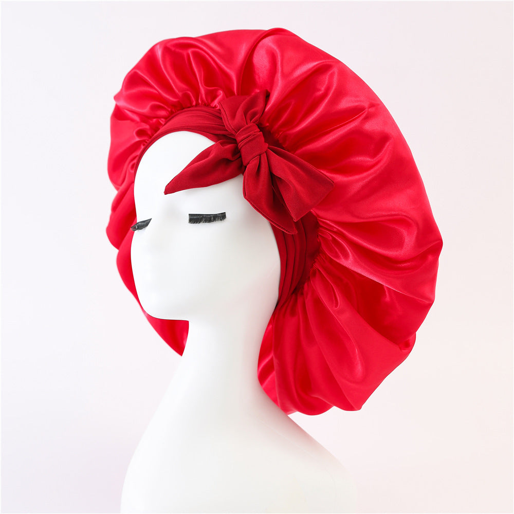 Luxury Silk Satin Bonnet for Women – Night Sleep Cap with Tie Band for Curly Hair