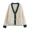 Shally  V-neck Twisted Flower Cardigan Knitted Coat