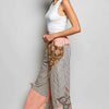POL Striped Floral Patchwork Wide leg Pants with Side Big Star Patch