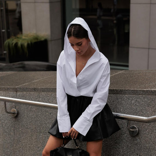 Too Busy to Care Rema Poplin Hoodie Shirt - White