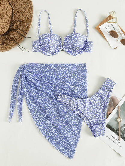 Three-Piece Floral Bikini Beach Dress – Stylish Summer Swimwear Set for Women