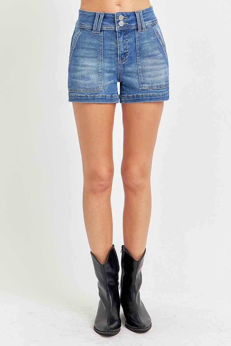RISEN Full Size High Rise Patched Front Pocket Shorts Plus Size