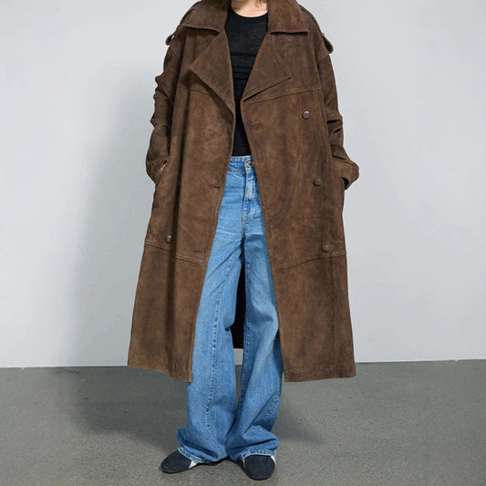 Felicia  Lapels Brown Suede Coat