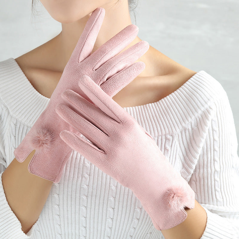 Women's Suede Winter Gloves – Warm and Stylish Finger Gloves for Cold Weather