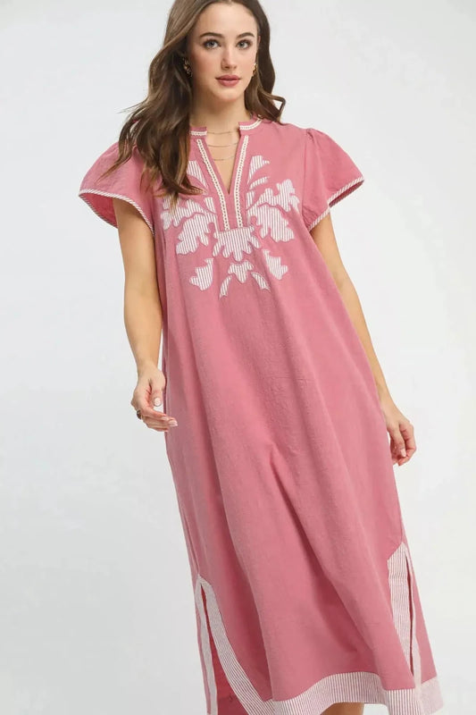 Easy Like Sunday Morning Embroidered Maxi Dress – Rose Pink - Lustreve