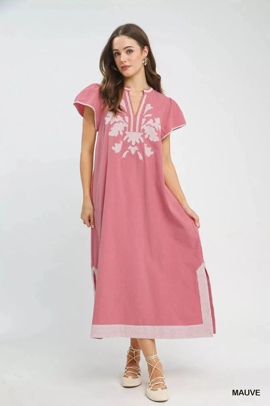 Easy Like Sunday Morning Embroidered Maxi Dress – Rose Pink - Lustreve