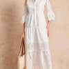 Eyelet Notched Tiered Midi Dress